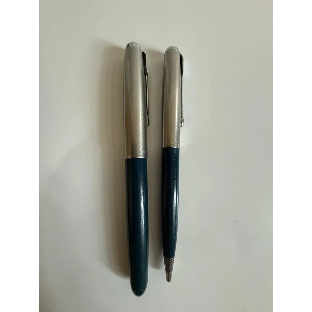 1950 Parker 51 fountain pen and mechanical pencil, Teal Blue